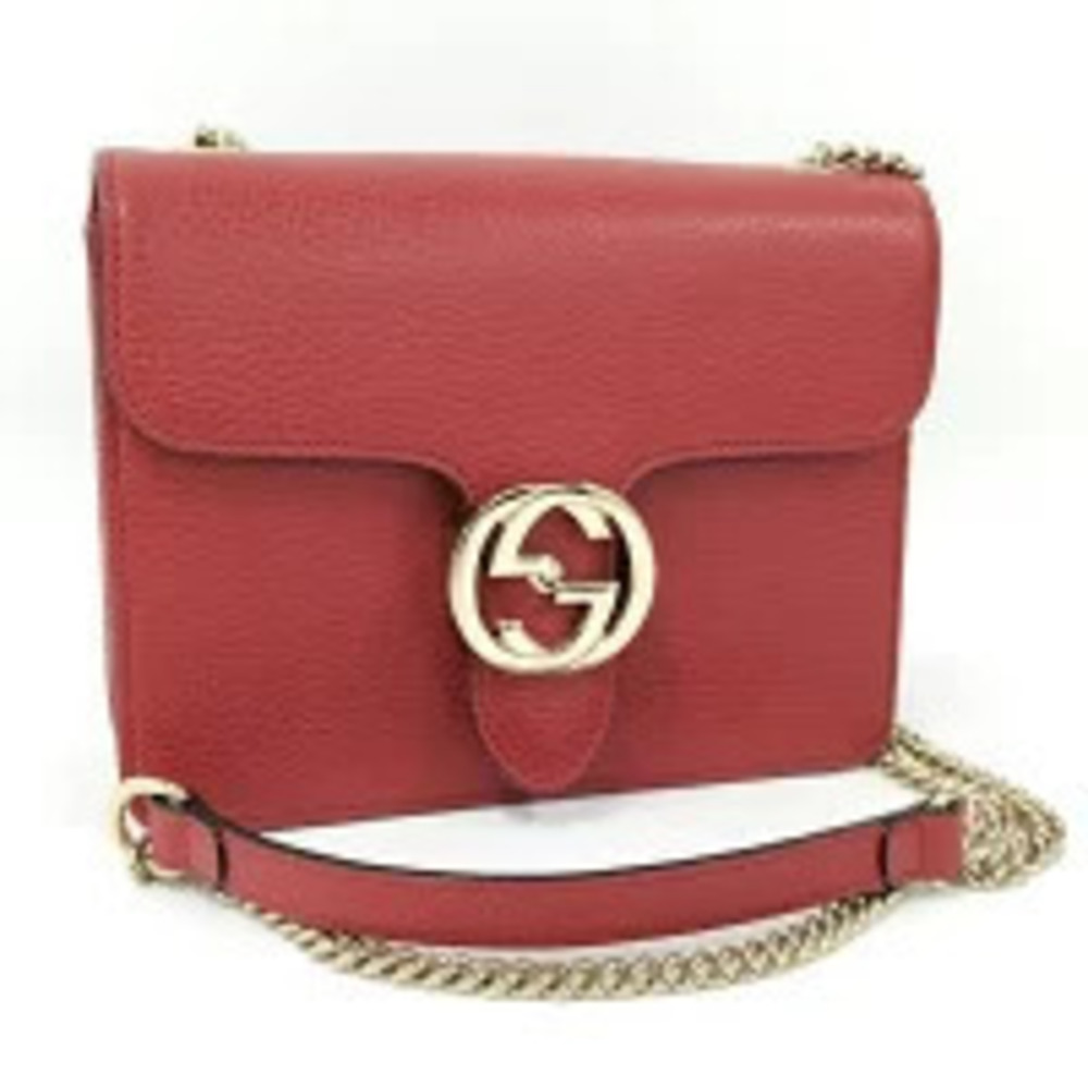 Gucci Chain Shoulder Bag Interlocking G Leather Red